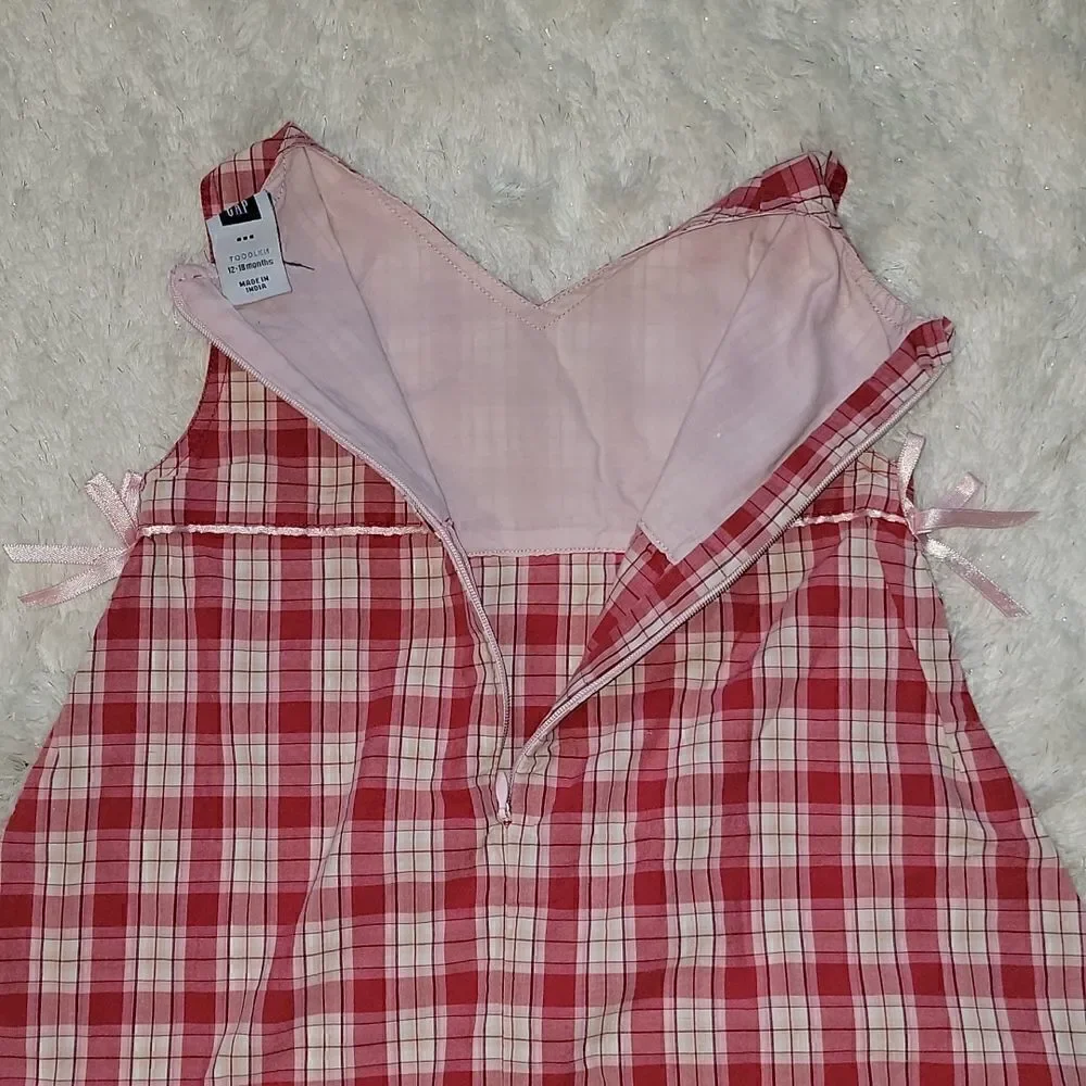 Baby GAP 2-PIECE RED AND WHITE PLAID SUN DRESS WITH BLOOMERS, SIZE 12-18 MONTHS